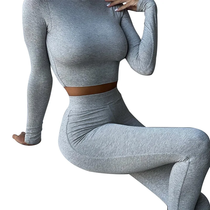

Casual Tight Women's 2021 Spring New Solid Color Fitness Sports Sports Suit Sexy Slim Outdoor Long Sleeve Two-piece Suit