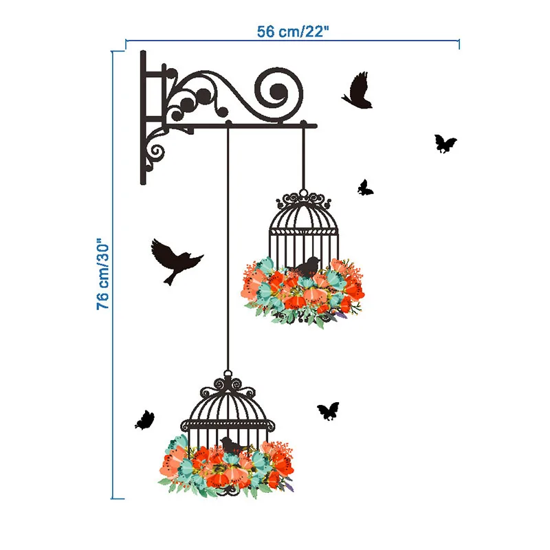 

Creative Flower Birdcage Flying Birds Wall Sticker Window Decoration PVC Removable Wallpaper Murals Living Room Bedroom Decals