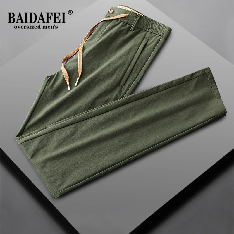 

BEIDAFEI 2021 New Black Pants Men New Zip Drawstring Casual Trousers Male Thick Soft Anti-wrinkle Elastic Waist Men Pants M-5xl