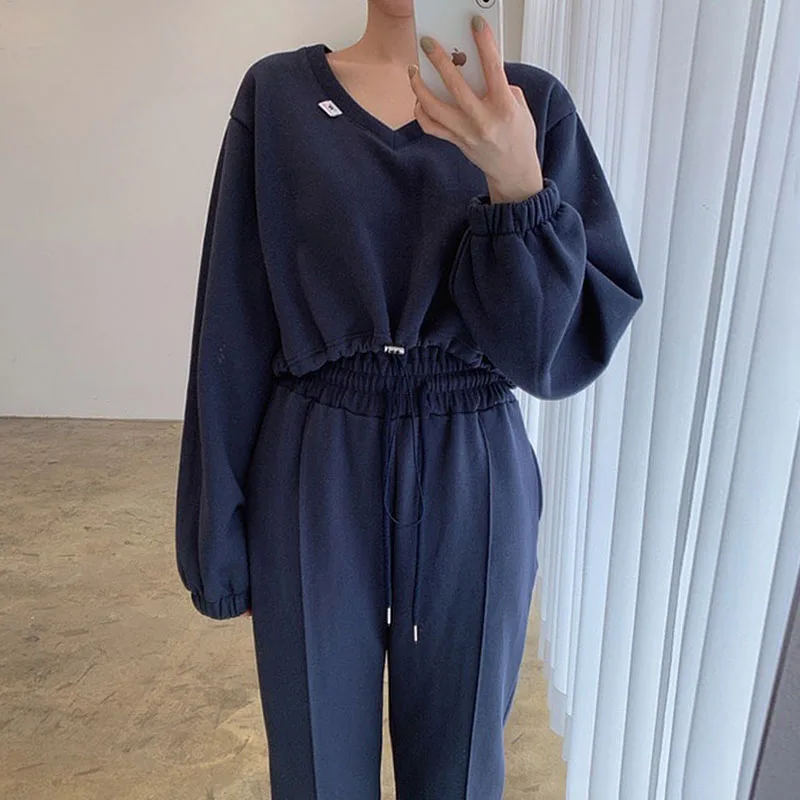 Повседневная Короткая Толстовка с V-образным вырезом и длинным рукавом на