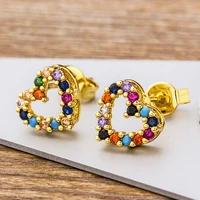 aibef new fashion korean heart statement stud earrings gold cz zirconia copper romantic jewelry gift for women wedding party
