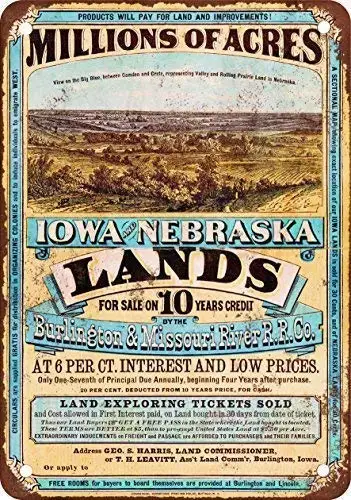 

Оловянный знак IowaNebraska Land для продажи, винтажная репродукция внешнего вида, металлический жестяной знак 8x12 дюймов, металлический жестяной з...
