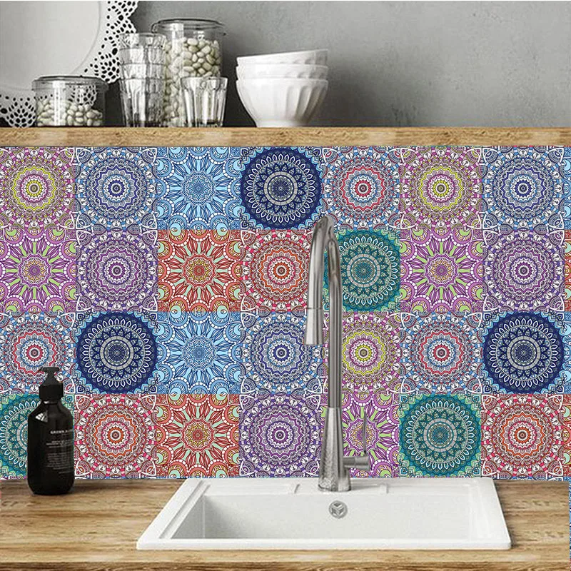 

Mandala Style PVC Waterproof Bathroom Kitchen Room Tile Stickers Wall Stickers Moistureproof Wall Paper 20x100cm
