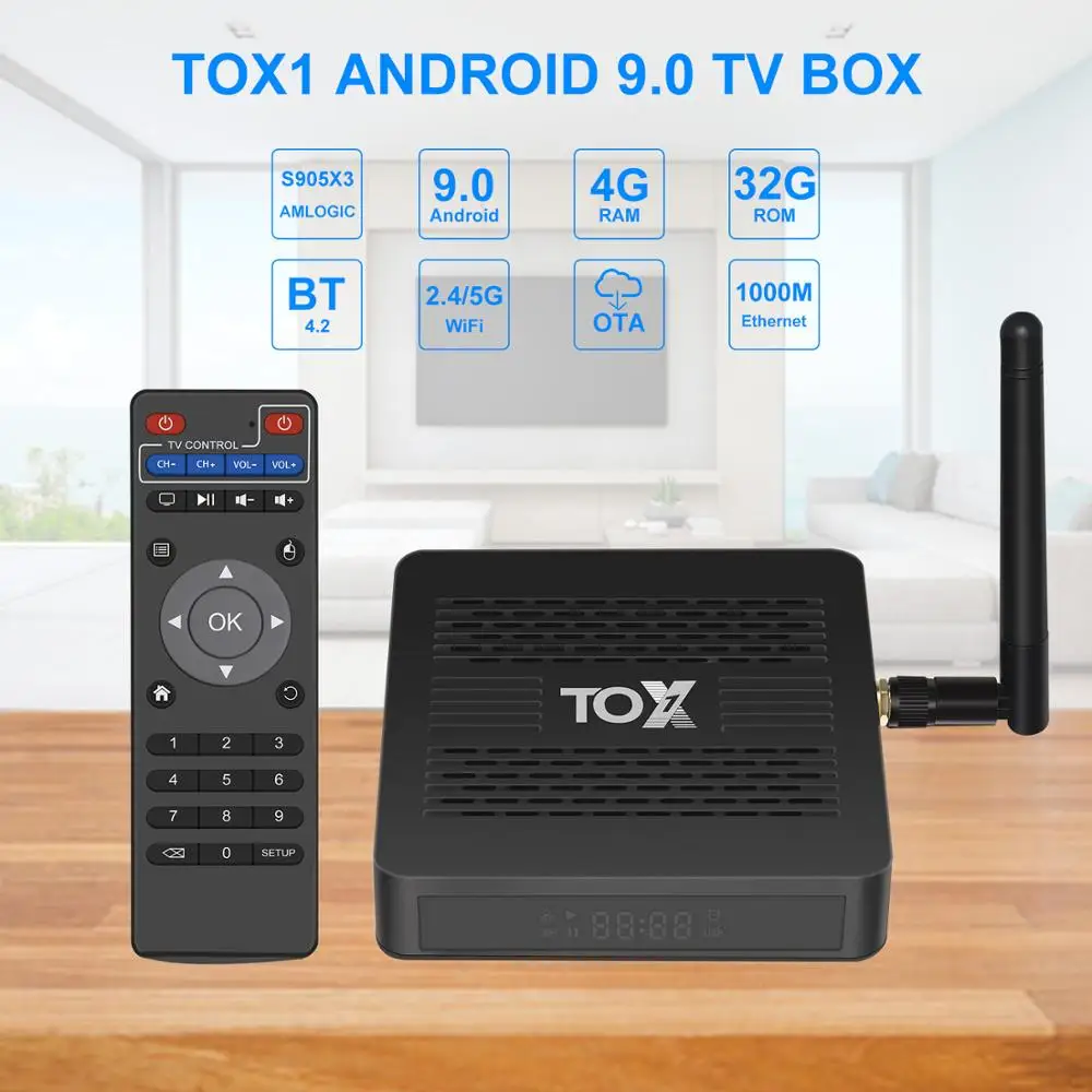 TOX1 Amlogic S905X3 ТВ коробка Android 9 0 4 Гб Оперативная память 32 ГБ памяти на носителе EMMC