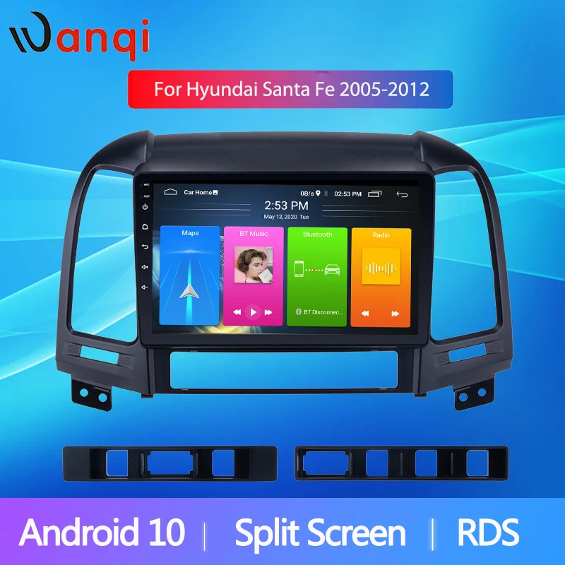 Wanqi Android 10 Автомобильный мультимедийный GPS Радио стерео для Hyundai Santa Fe 2005 2006 2012 9