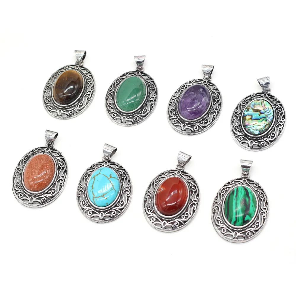 

Natural Stone Egg Shape White Shell Rose Quartzs Amethysts Charm Pendant for Necklace Earring Jewelry Making Women Gift 33x45mm