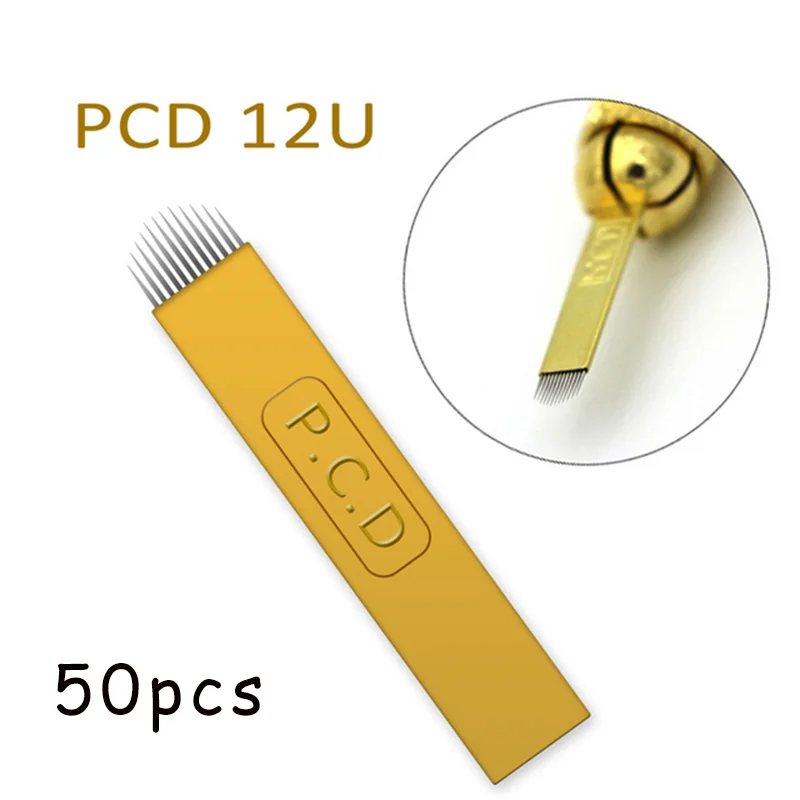 100 шт Lamina Agulhas микроблейдинг tebori 12 pin твердая PCD игла 14 19 U лезвие Перманентный макияж бровей Иглы татуировки Поставки - Габаритные размеры: 50PCS PCD 12U Shape