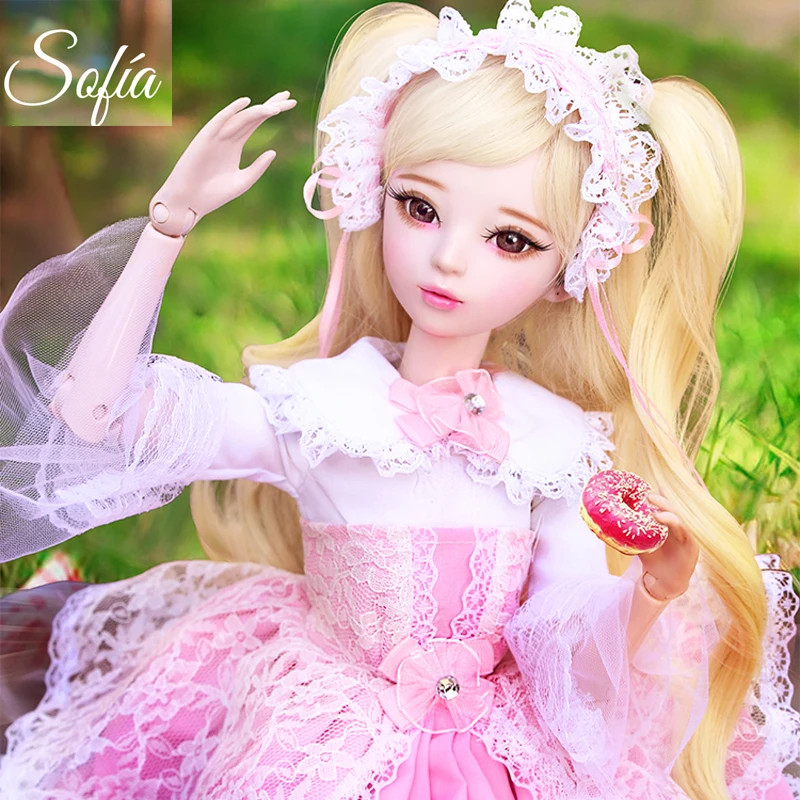 23 дюйма золотистые куклы принцессы большой 60 см блонд игрушка кукла Bjd 1/3 кукла полный набор с макияж соединенная девочка кукла детские игрушки - Цвет: sofia