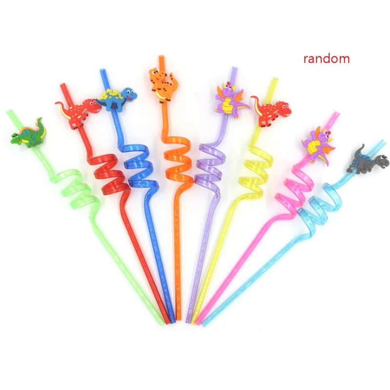 

1pc Cartoon Dinosaur ＆ Panda Plastic Spiral Drinking Straws Children Use Birthday Party Bar Club Juice Wine Cup Random