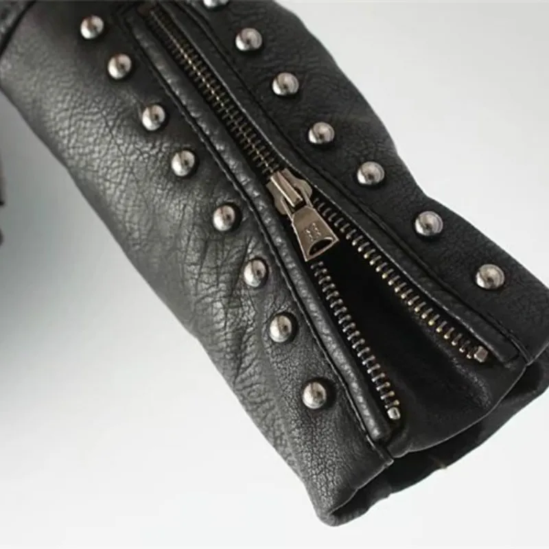 

2020 European and American style spring and autumn new embroidered rivet stitching jacket motorcycle jacket slim leather jacket