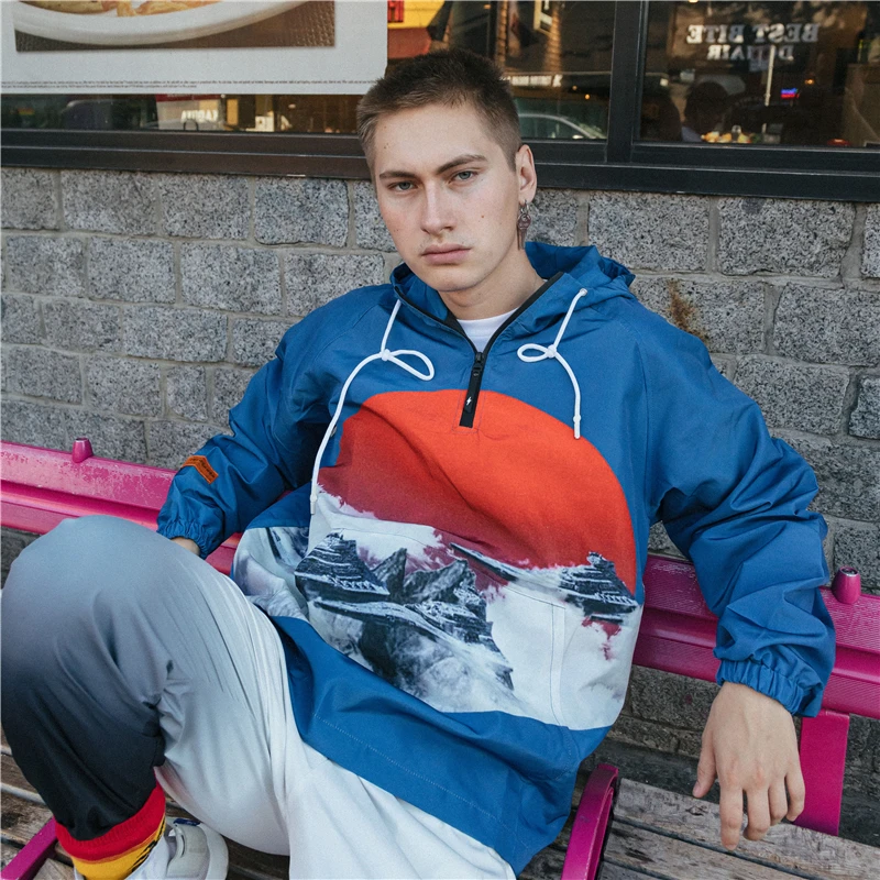Мужская ветровка с капюшоном на молнии в стиле хип-хоп | одежда