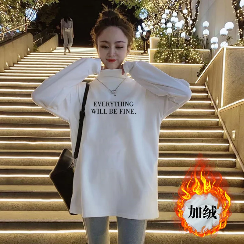 

Женская рубашка с высоким воротником, одежда для весны и осени, внутренняя одежда, блузка, бархатная мягкая Свободная рубашка средней длины ...