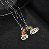 2pcsset fashion best friend stitching pendant necklace for female broken heart rainbow friendship choker chain necklace jewelry