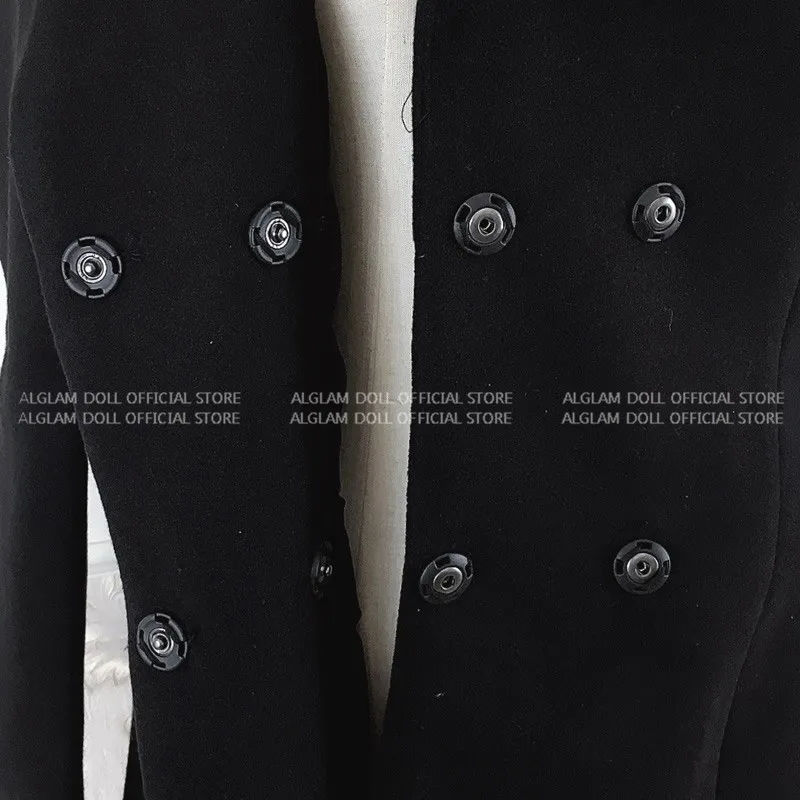 

2020 Winter Think Coat Belt Double Breasted Long Blazer Black Notched Woolen Women Outwear