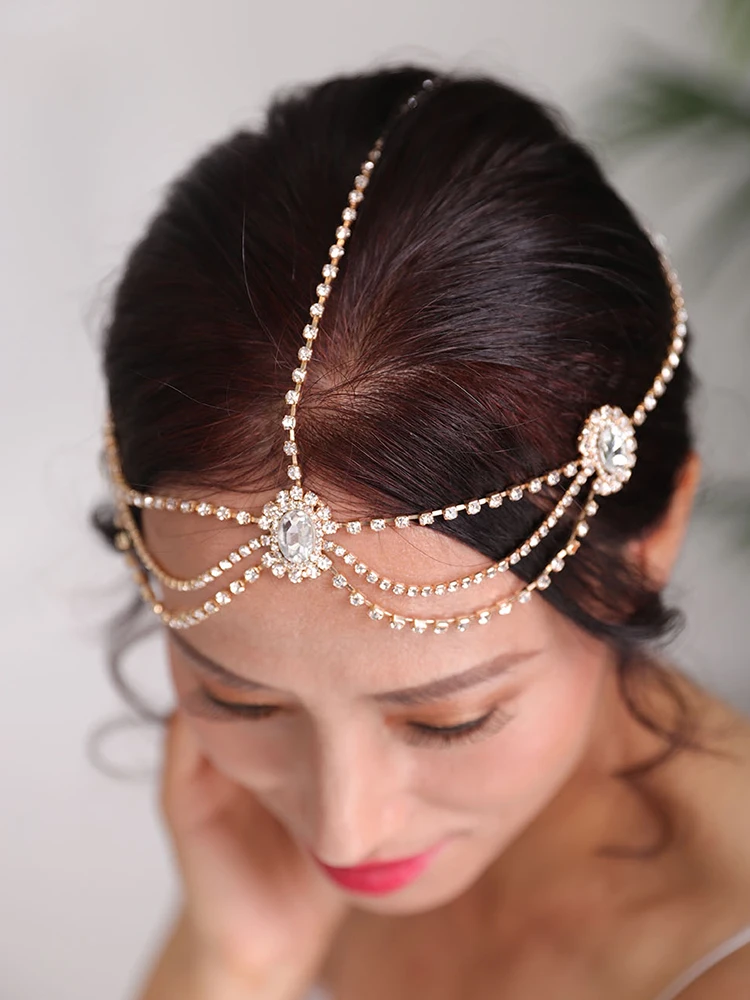 Новые модные розовые золотые серебряные цепочки на голову Стразы головные уборы