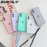 for iphone 12 11 pro max 11 xs max xs xr x 8 7 plus shockproof hanging rope cover colorful lens protective clear lanyard case