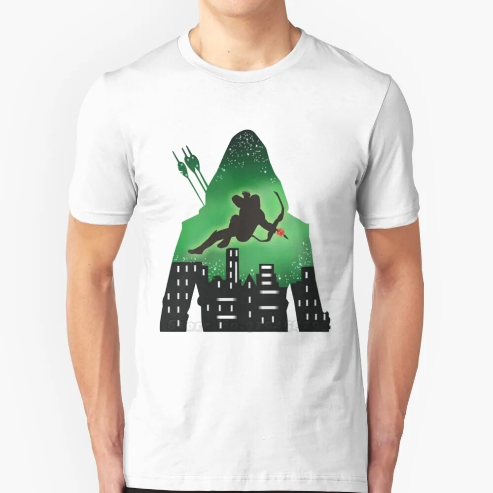 Двойная Экспозиция с зеленой стрелой! Новая футболка в стиле хип-хоп 100% хлопковые