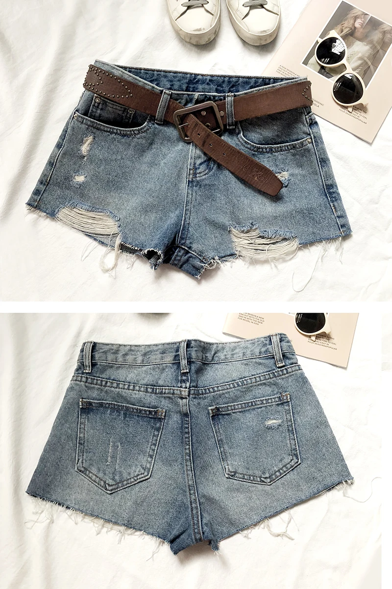 

2021 spring and summer new low waist wear hole denim shorts for women