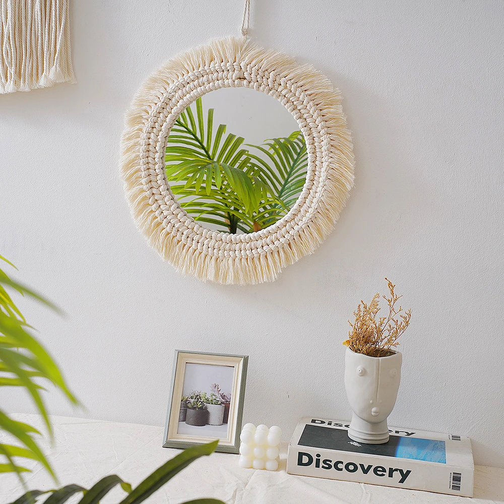 

Круглое зеркало макраме, декоративное настенное зеркало гобелен в стиле бохо, Висячие зеркала для крыльца, Декор для дома, гостиной, спальни...