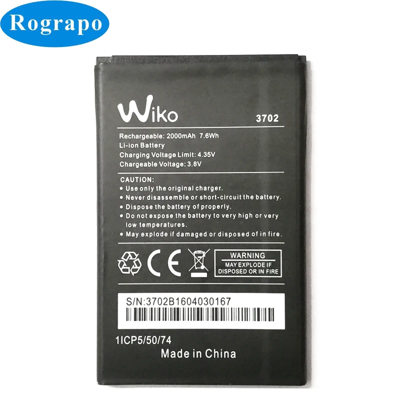 

New 2000mAh 3702 Replacement Battery Bateria Batterie For Wiko Lenny 3 / Wiko Jerry 3702 Cell Mobile Phone Batteries