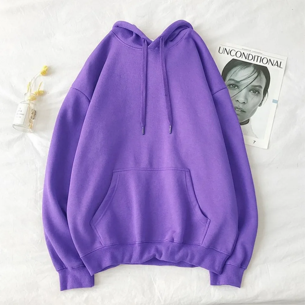 Oeak Velet Solid Color Sweatshirts Women Harajuku Colors Oversize Hoodie 2021 Fashion Casual Hooded Pullover Hoody