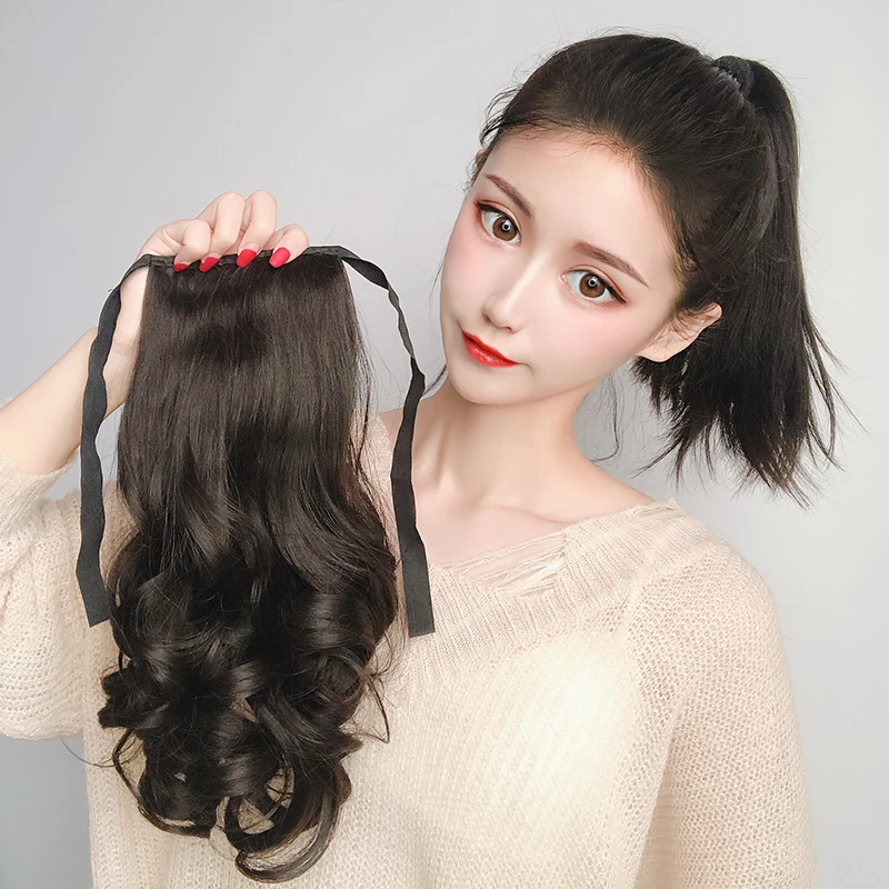 Кудрявый хвост на шнурке черные коричневые синтетические накладные волосы