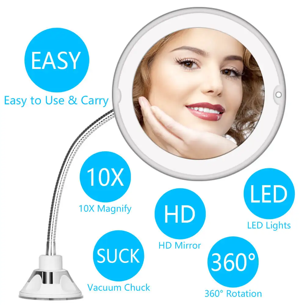 10X Led Mirror Long Увеличительный светодиодный светильник, зеркальная лампа для макияжа, 10X лупа, батарея, туалетное стекло, макияж, мини, для ванной, косметическая, для ванной, умная присоска - Цвет: 10X Led Mirror Long