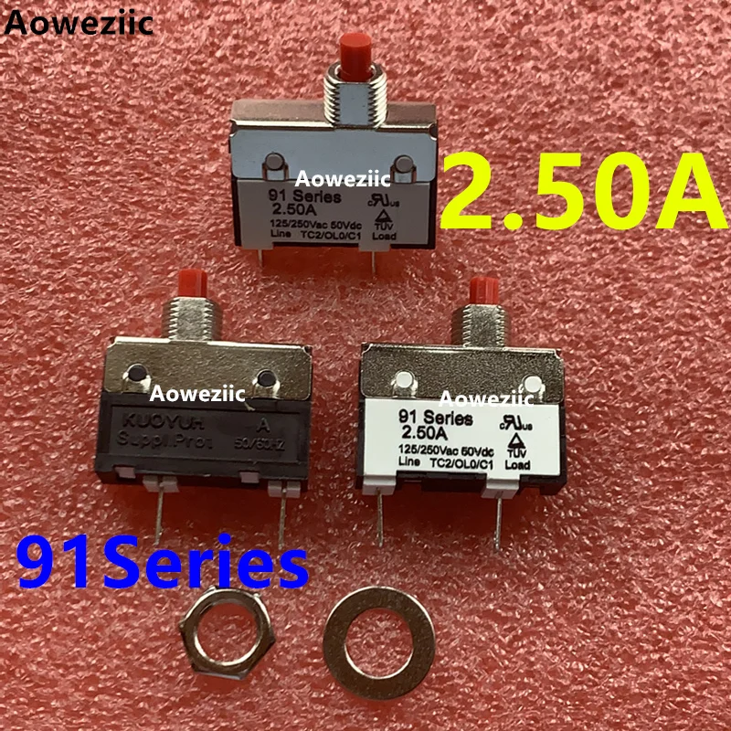 

2Pcs 91 Series 2.50A 2.5A 125V/250VAC 50VDC KUOYUH Overcurrent protector short circuit overload switch fuse Protection switch