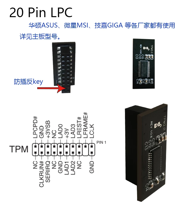 TPM 2.0 Encryption Security Module Remote Card Supports Version 2.0 12 14 18 20-1pin Pin Support Multi-brand Motherboard