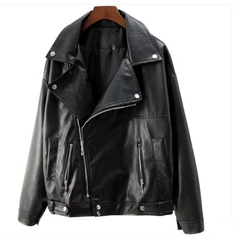 Женская байкерская куртка из искусственной кожи размера плюс демисезонная