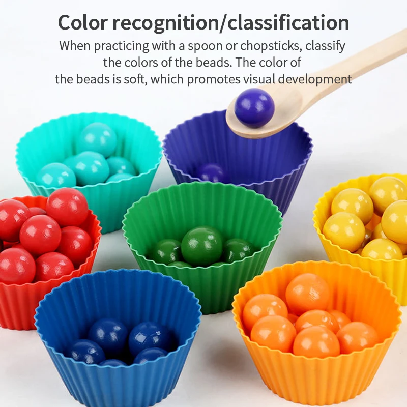 

Montessori Board Wooden Colorful Beads Silicone Tray Multifunctional Game Set Wooden Early Educational Toys Chopsticks Clamp