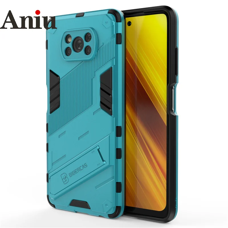

For Xiaomi Poco X3 Pro Case Punk Stlye Hard Rubber Armor Bracket Cover For Xiaomi Poco X3 GT Case for Poco F3 GT Poco M3 Pro 5G
