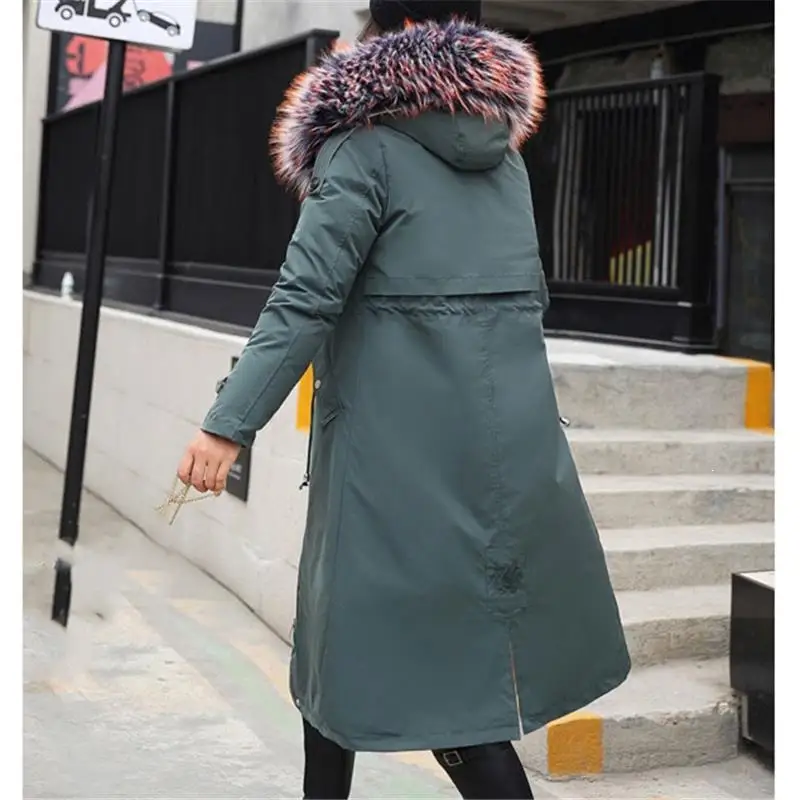 Женская длинная парка большого размера с меховым воротником и капюшоном