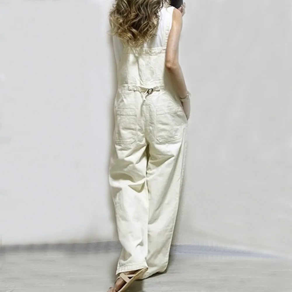 Korean Jumpsuit Women One Piece White Chic Full Length Micro-Elastic With Pocket Straight Loose Suit Casual Office Long Rompers |