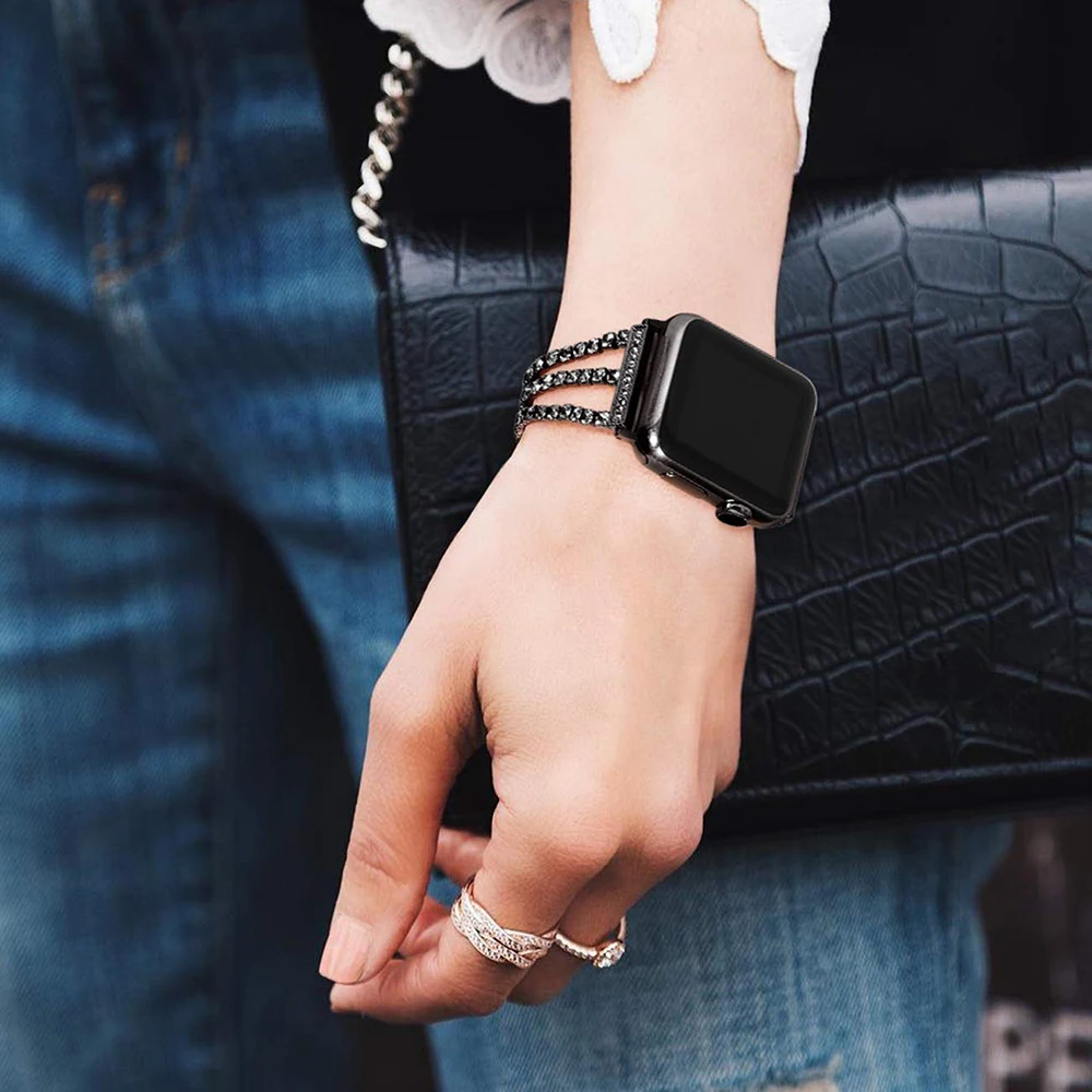 Роскошные цепи с бриллиантами, сменный ремешок для наручных часов Apple Watch Series 5 4 44 мм 42 мм запястье браслет ремешок для iwatch 1 2 3 40 мм, 38 мм