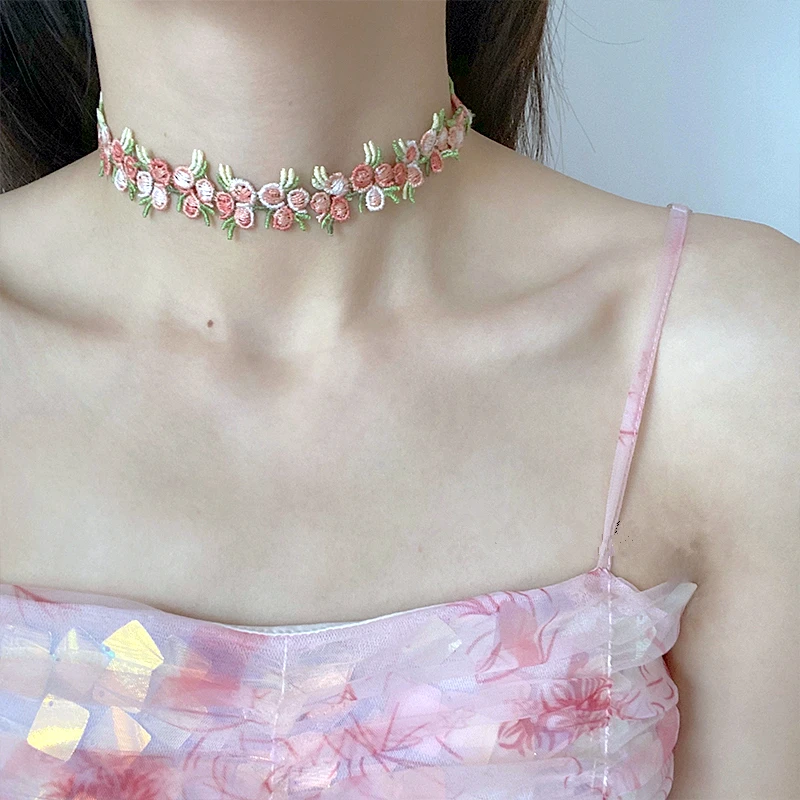 HUANZHI 2020 Новое корейское милое романтическое колье розовое весеннее вязаное