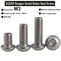 50pcs30pcs20pcs m3x3mm60mm sus304 stainless steel hexagon socket button head screws iso7380