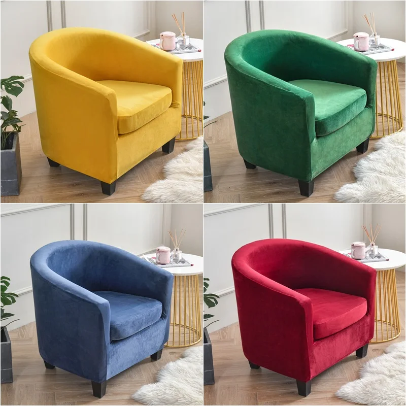 

1Set Tub Armchairs Covers Velvet Plush Club Chair Cover Coffee Shop Bar Arc Sofa Couch Slipcovers with Seat Cushion Covers