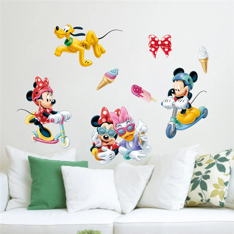 

Cartoon Mickey Minnie Mouse Ice-Cream Wall Stickers For Kids Rooms Party Home Decor Disney Wall Decals Pvc Mural Art Diy Poster