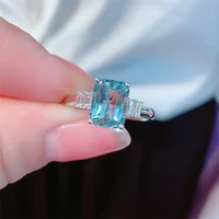 new jewelry fashion temperament rectangular shallow sea blue imitation topa stone treasure opening ring female