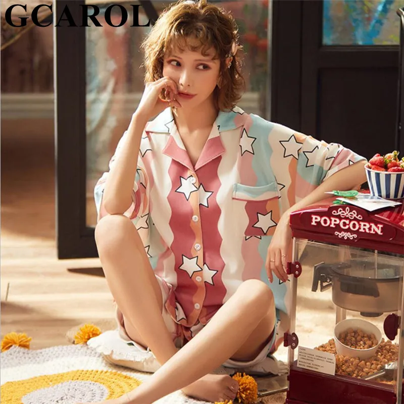 Женская Хлопковая пижама GCAROL комплект из 2 предметов милая Домашняя одежда с