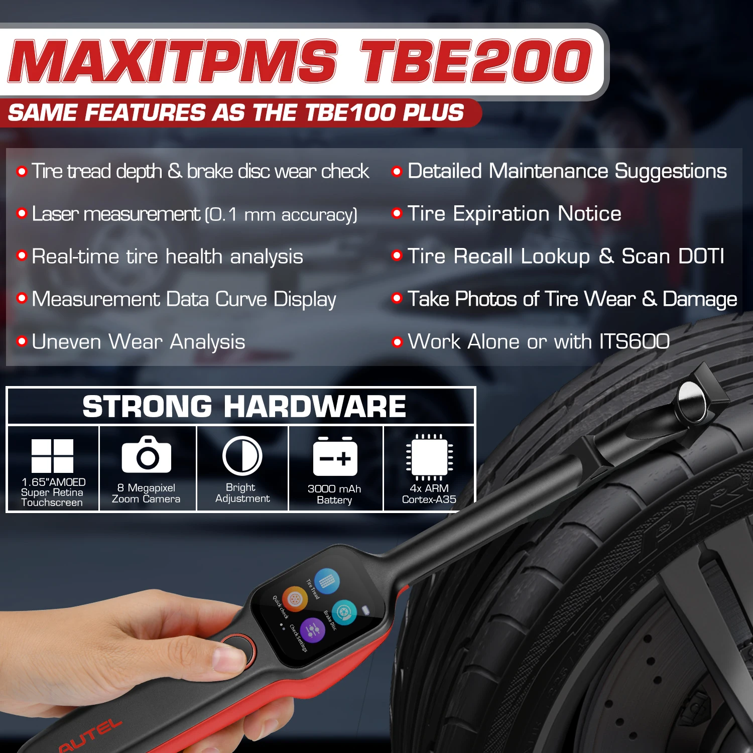Autel MaxiTPMS TBE200 TPMS анализатор глубины протектора шин в режиме реального времени