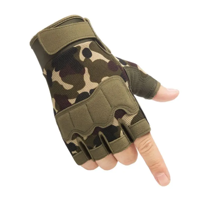 

Men Knuckle Protective Fingerless Gloves Outdoor Sports Camouflage Anti Cutting New 2021