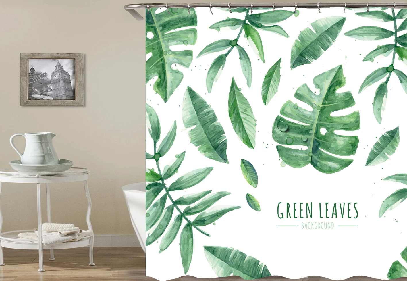 

African Leaves Prints Bath Shower Curtains Waterproof Screen for Bathroom Home Decoration Polyester Fabric Washable Curtain