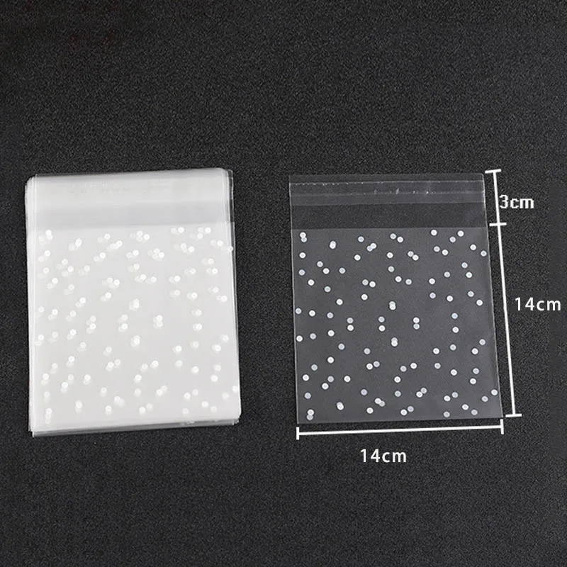 

100pcs/pack Frosted Bread Baking Supplies Matte Self-adhesive Bags Birthday Party Decor White Dots Cookies Package Candy Bag
