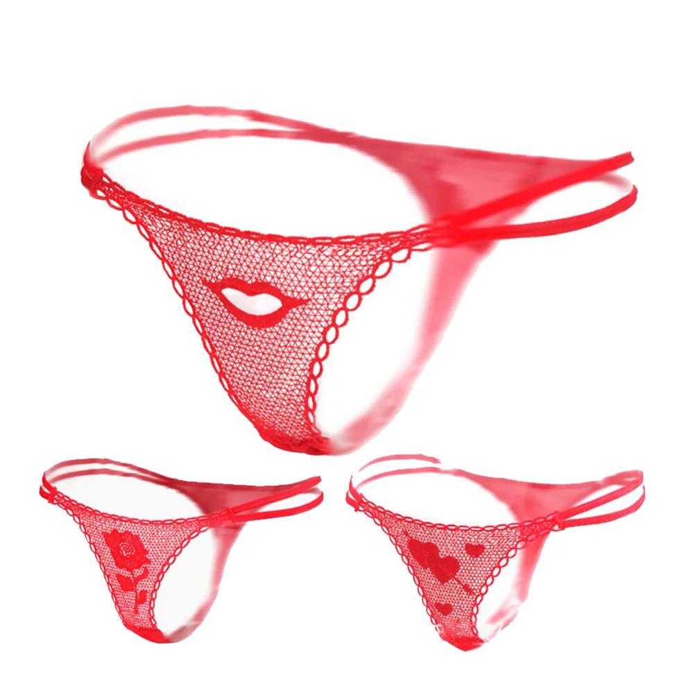 

New 1Pcs Creative Women Sexy Rose Flower Lace G-string Briefs Thongs Romantic V-string Panties Valentine's Day Gift Red color