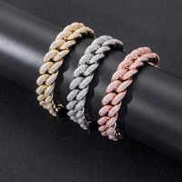 20mm hip hop rock men 3 rows cz stone paved bling iced out round cuban link chain bracelets rapper jewelry copper