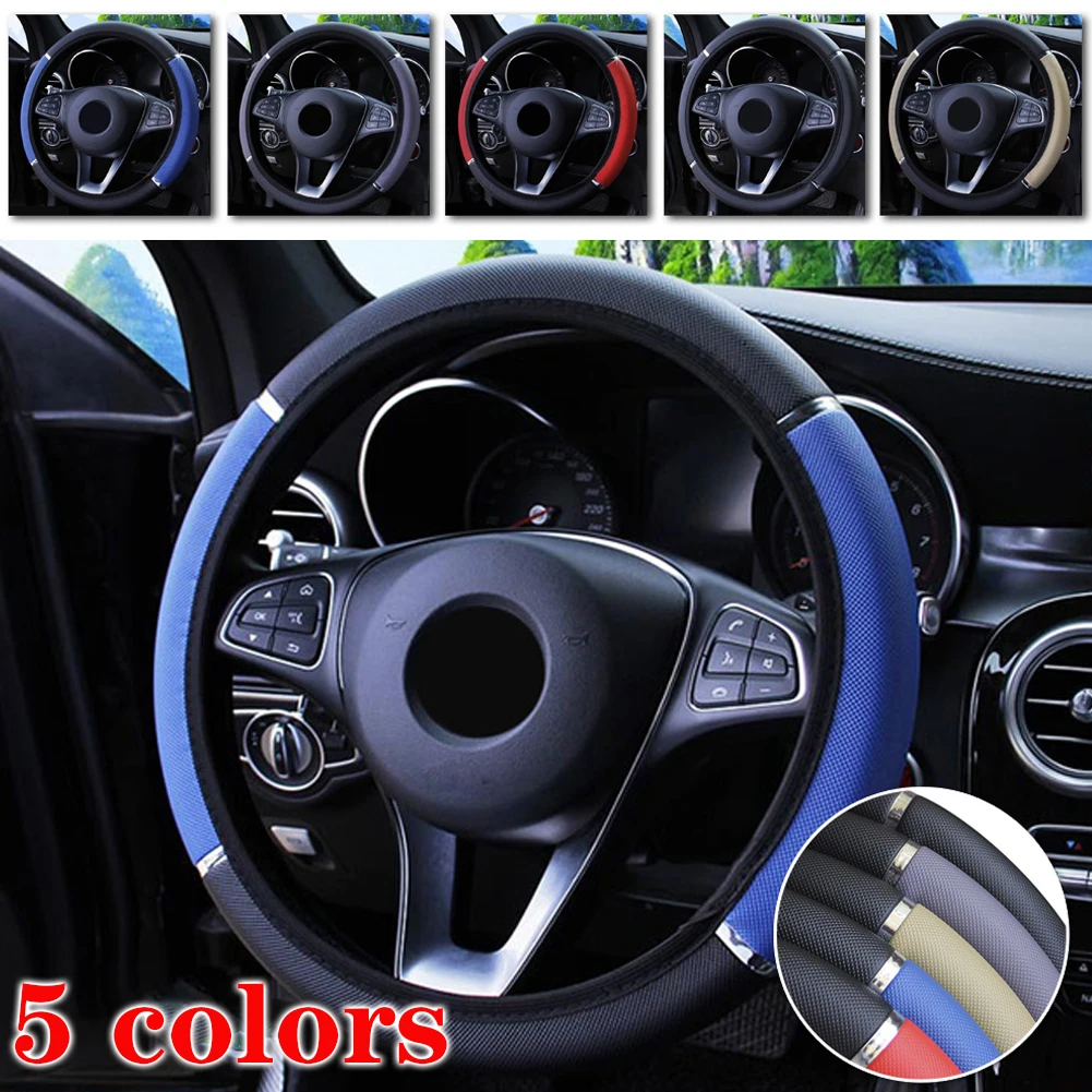 

Car Accessories Universal Leather Steering Wheel Cover Anti-slip Protector For 37-38cm Diameter