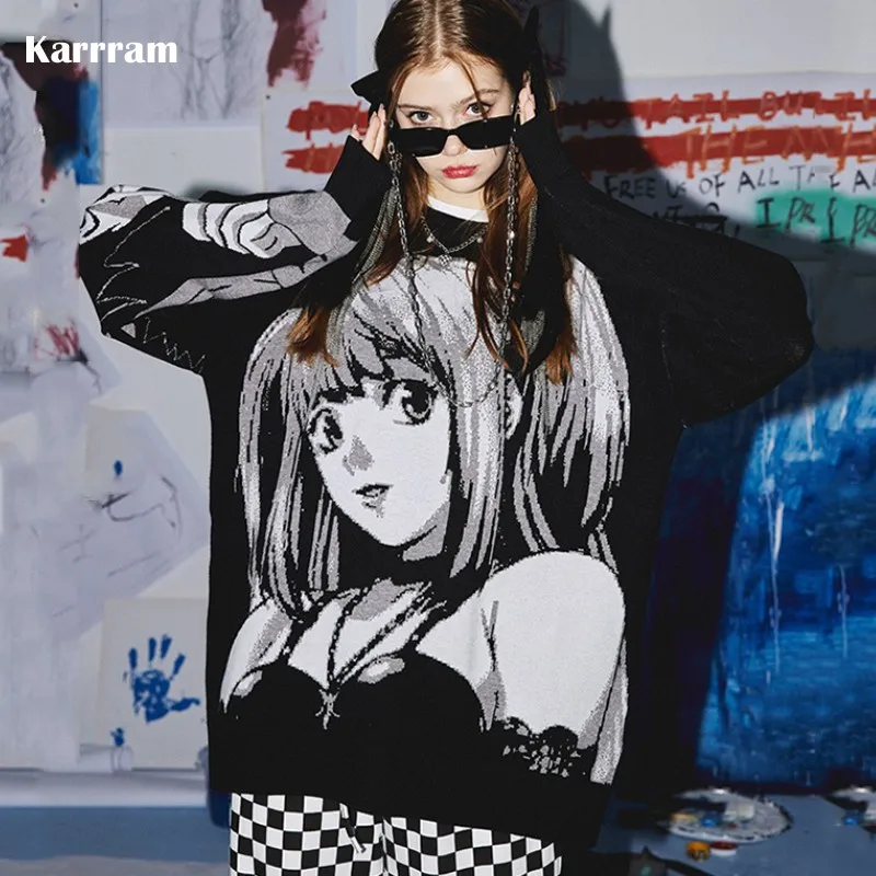 

Karrram Hip Hop Streetwear Japanese Anime Girl Knitted Sweater Death Note Misa Amane Oversized Pullovers Kawaii Cartoon Sweaters