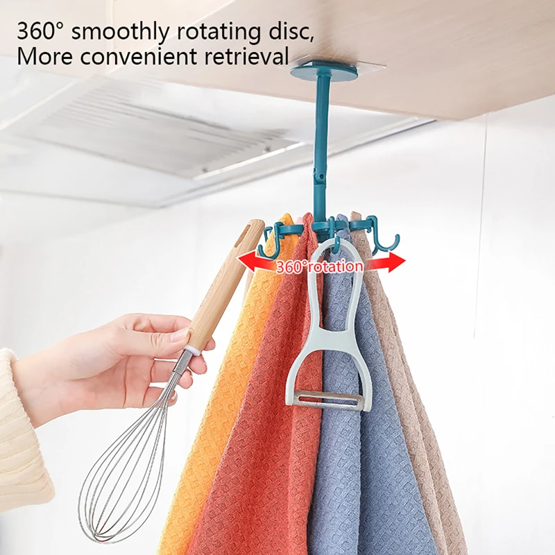 

Kitchen Bathroom Hook Organizer Rack 360Degrees Rotatable Shelf Accessories Organizer Storage Cupboard Storage Cabinet Rack Hook